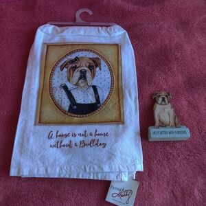 Primitives by Kathy Bulldog Kitchen Towel and decorative Wooden sign